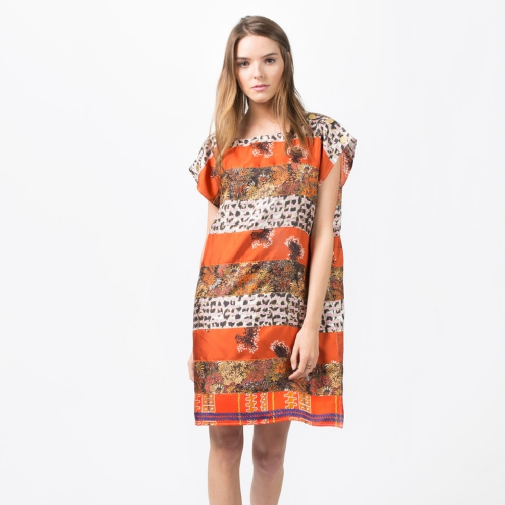 La Prestic Ouiston's Loki Dress Orange Kiss Kiss Print, Sz 1/ US S